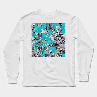 Pixelated fluid painting in turquoise and black and white Long Sleeve T-Shirt